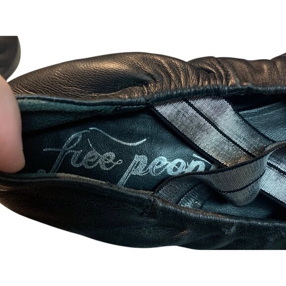 FREE PEOPLE Black Leather Point Toe Silver Criss-Cross Straps Ballet Flats 6.5 - Picture 7 of 9
